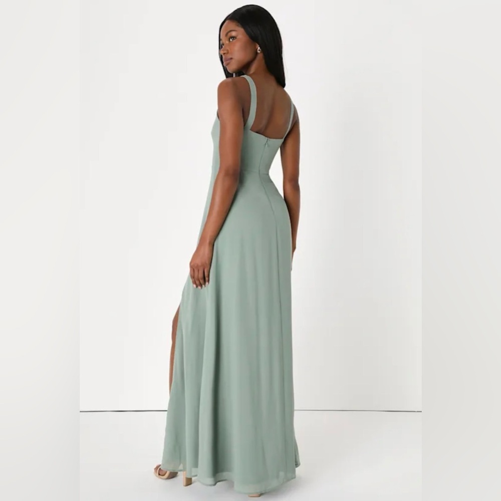 Lulu's Sage Green Maxi Dress with Slit XL - Picture 3 of 8